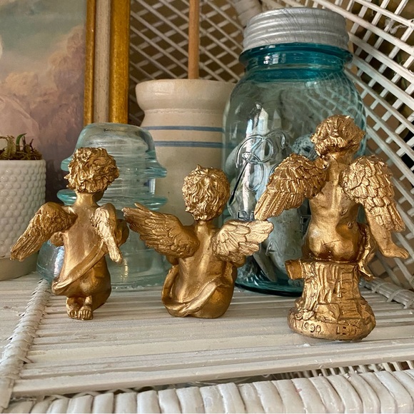 Vintage 90s Gold Cherub Set of 3 Figurines - Picture 4 of 9